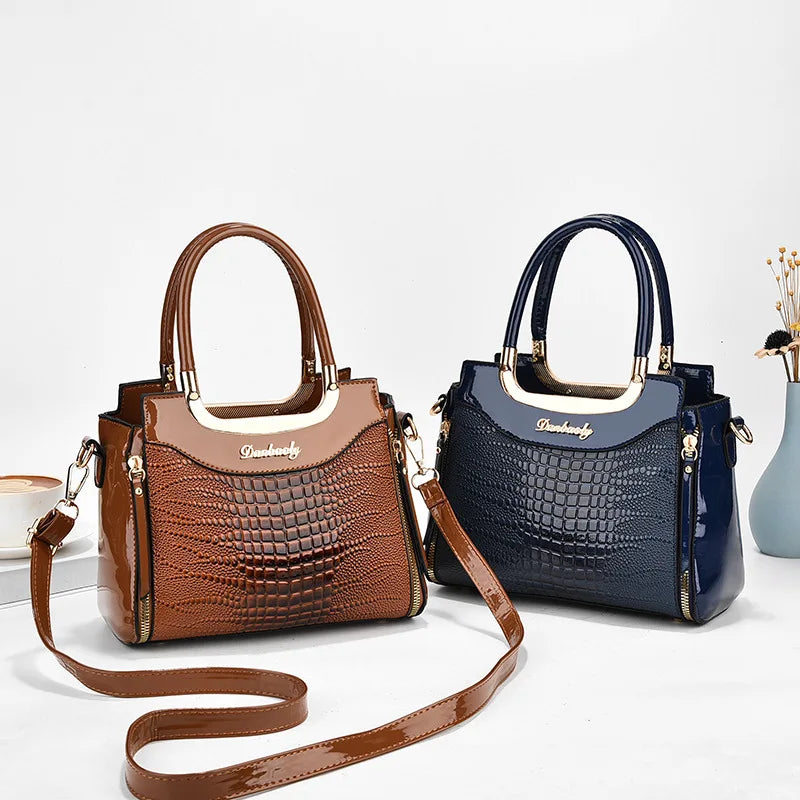 2023 Women Bags Designer Luxury Patent Leather Shoulder Sac Crocodile Pattern Handbags Purses Ladies Crossbody Bucket Sac A Main Gamborini 