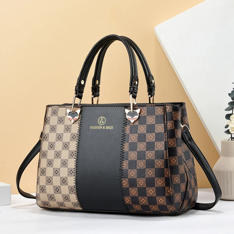 Colorblock Handbag For Women, Checkered Pattern Crossbody Bag, Trendy Top Handle Purse Gamborini 