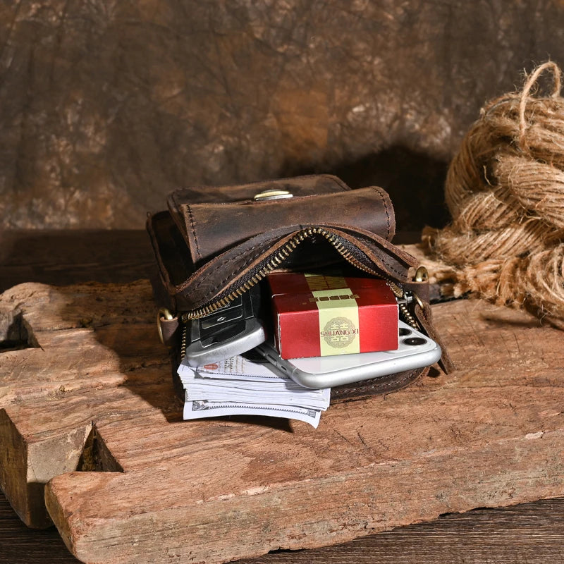 Crazy Horse Leather Waist Packs for Men Genuine Leather Hip Bum Belt Bag Men's Travel Phone Pouch Fanny Messenger Shoulder Bag Gamborini 