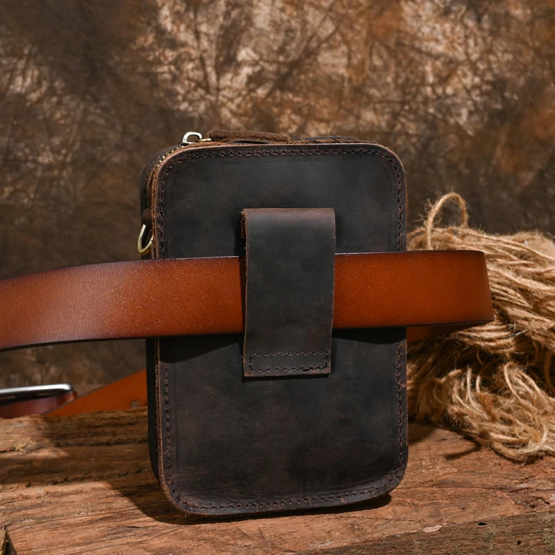 Crazy Horse Leather Waist Packs for Men Genuine Leather Hip Bum Belt Bag Men's Travel Phone Pouch Fanny Messenger Shoulder Bag Gamborini 