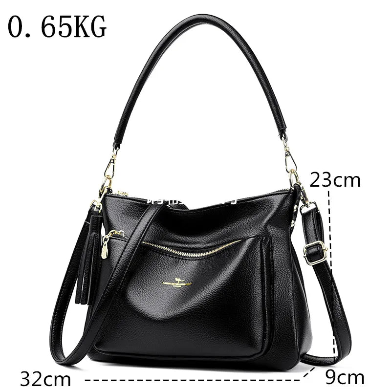 Fashion Tassel Large Capacity Handbags Luxury Soft Leather Women Shoulder Bags Designer Tote Ladies Travel Crossbody Bags Female Gamborini 