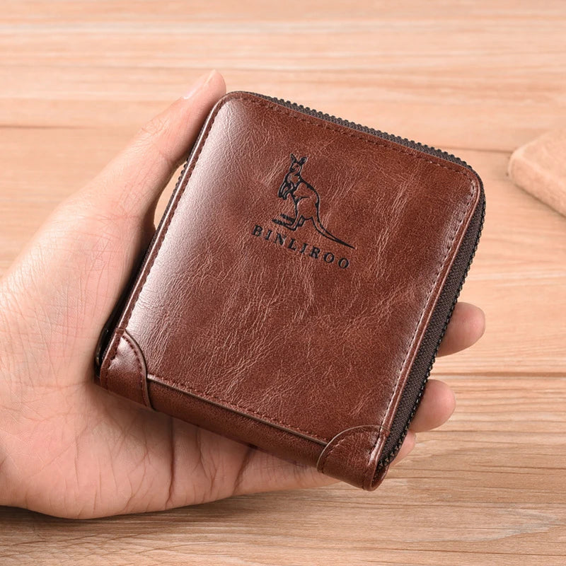 Genuine Leather Wallet for Men Zipper RFID Card Holder Purse Portable Luxury Designer Men’s Wallets Male Short Cardholder Gamborini 