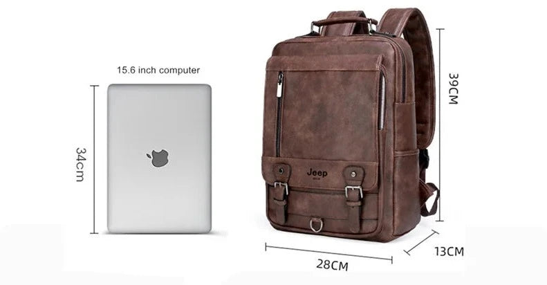 JEEP BULUO Fashion Leather Men Backpack Business Male 15.6" Laptop Bag Daypacks Large Capacity Travel College School Bag Gamborini 