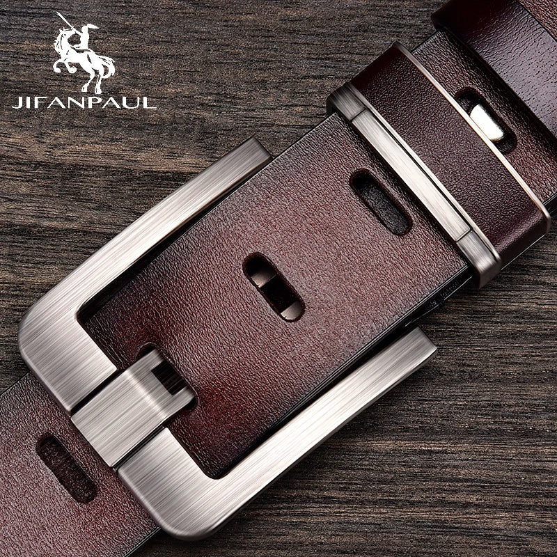 JIFANPAUL Genuine Leather Men's Belt Fashion Alloy Designer Belt Buckle Luxury Brand Jeans Suit Business Black Belt Men Gamborini 