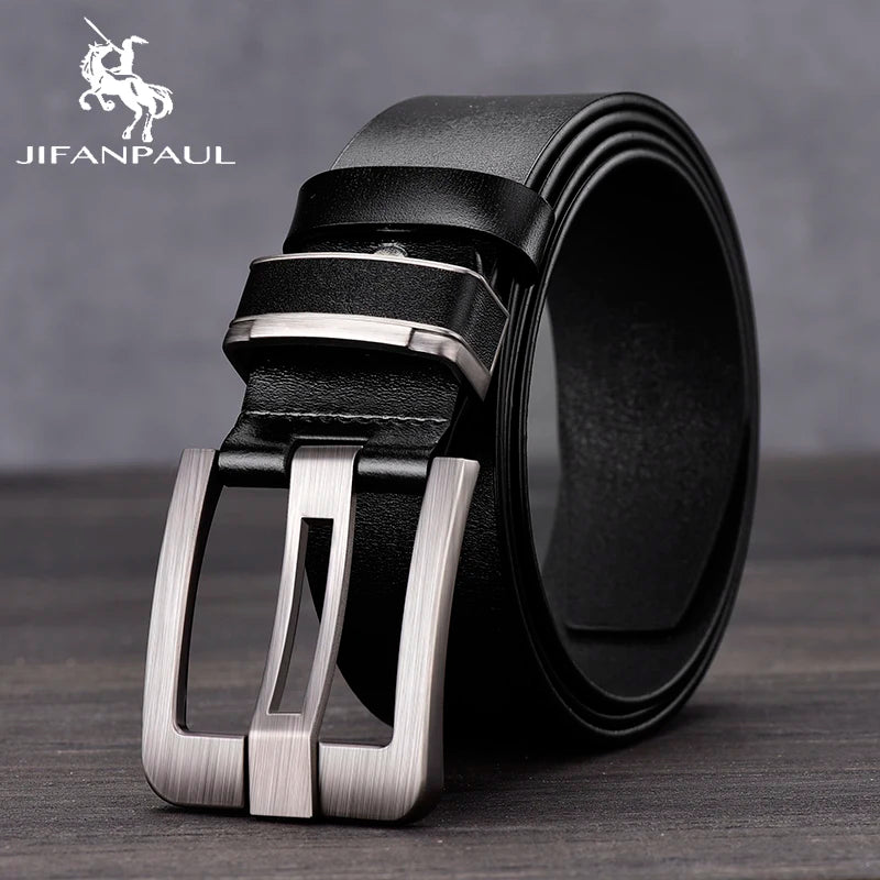 JIFANPAUL Genuine Leather Men's Belt Fashion Alloy Designer Belt Buckle Luxury Brand Jeans Suit Business Black Belt Men Gamborini 