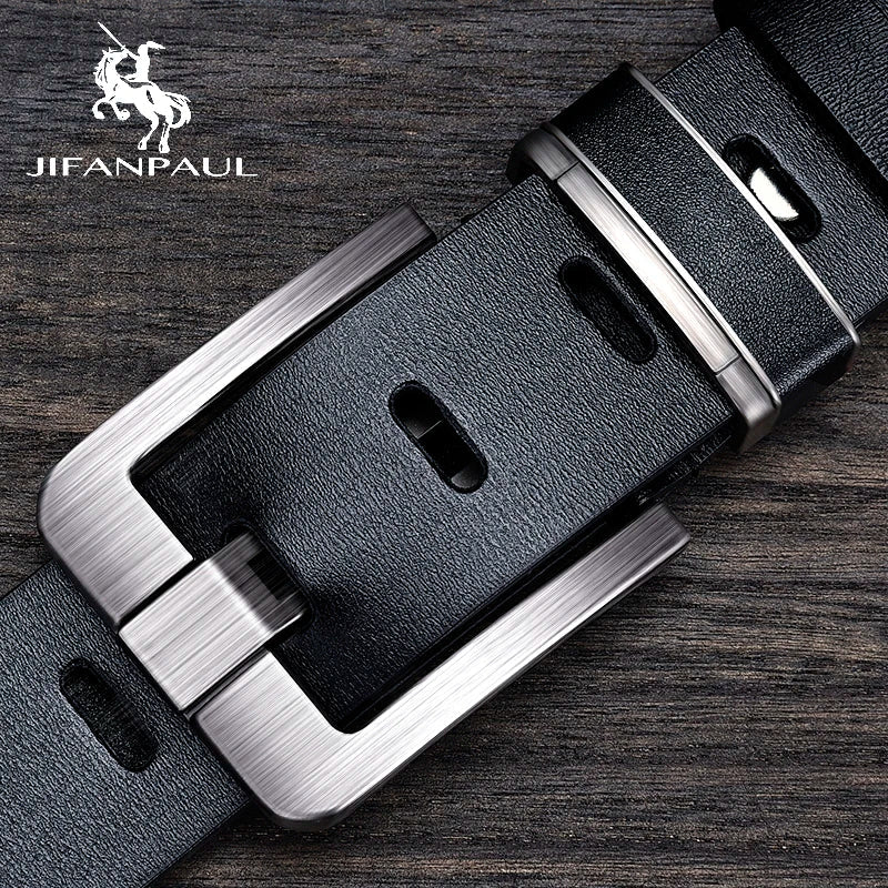 JIFANPAUL Genuine Leather Men's Belt Fashion Alloy Designer Belt Buckle Luxury Brand Jeans Suit Business Black Belt Men Gamborini 