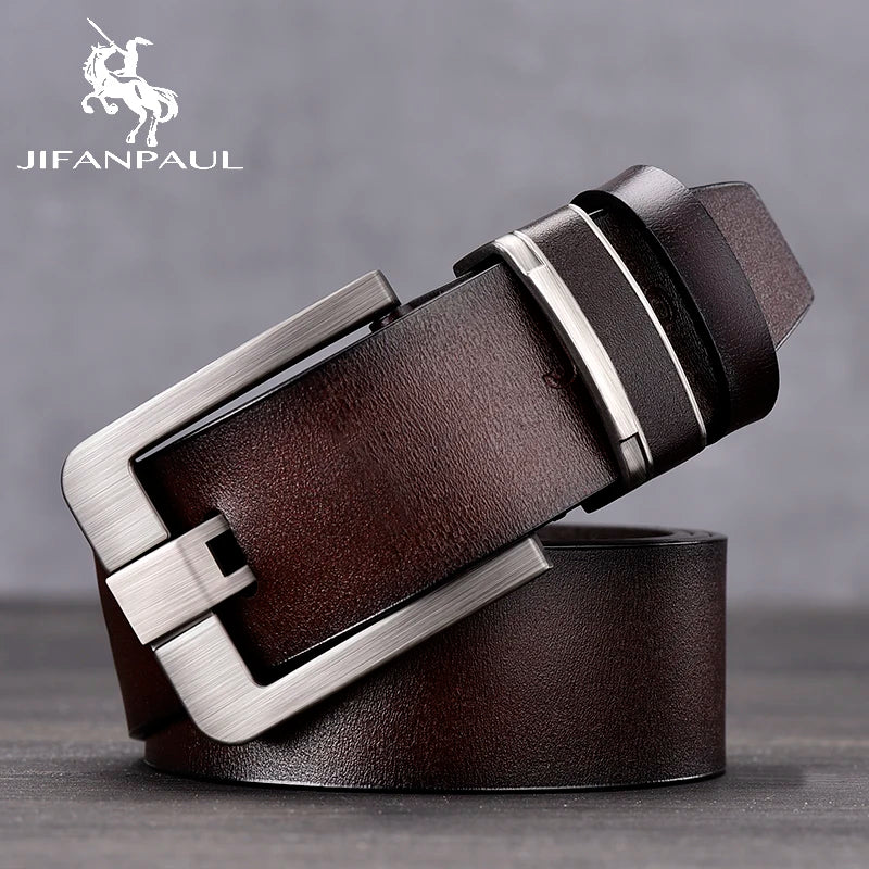 JIFANPAUL Genuine Leather Men's Belt Fashion Alloy Designer Belt Buckle Luxury Brand Jeans Suit Business Black Belt Men Gamborini 