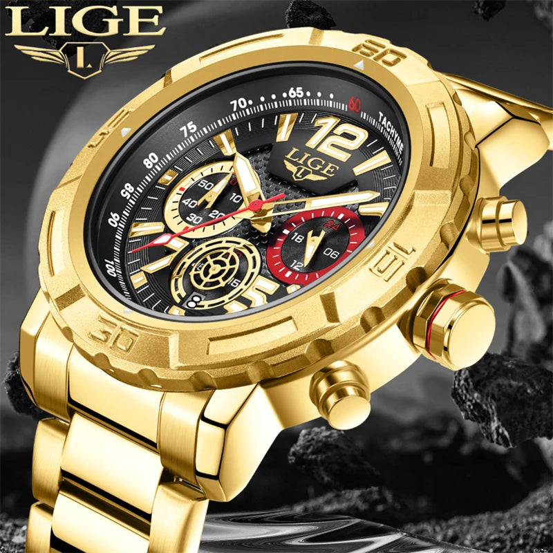 LIGE Military Watches For Men Fashion Waterproof Sports Quartz Men Watch Top Brand Luxury Date Chronograph Relogios Masculino Gamborini 