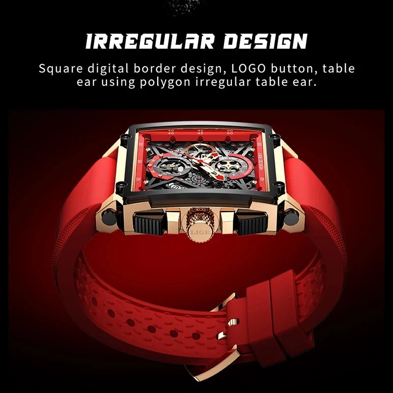 LIGE New Mens Watch Top Brand Luxury Waterproof Quartz Square Wrist Watches for Men Date Sports Silicone Clock Male Montre Homme Gamborini 