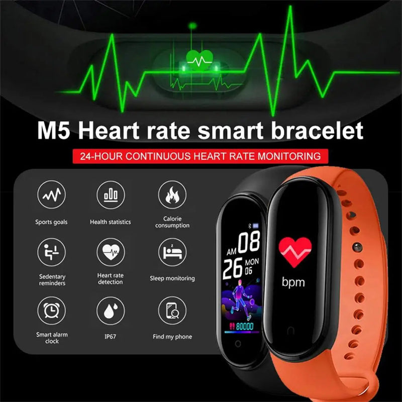 M5 Smartwatch Bluetooth Movement Waterproof Watch Music Heart Rate/HRV Smart Bracelet For Men and Women Student For IOS Android Gamborini 