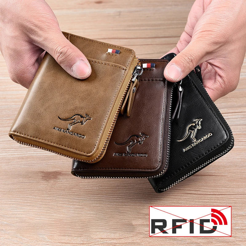 Mens Wallet Leather Business Card Holder Zipper Purse Luxury Wallets for Men RFID Protection Purses Carteira Masculina Luxury Gamborini 