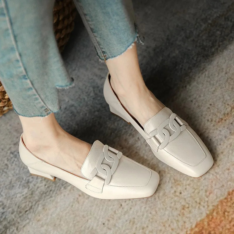 Shoes for Woman 2024 Low Heel Elegant Women's Summer Footwear Black Loafers Normal Leather Casual Square Toe with Discount Chic Gamborini 