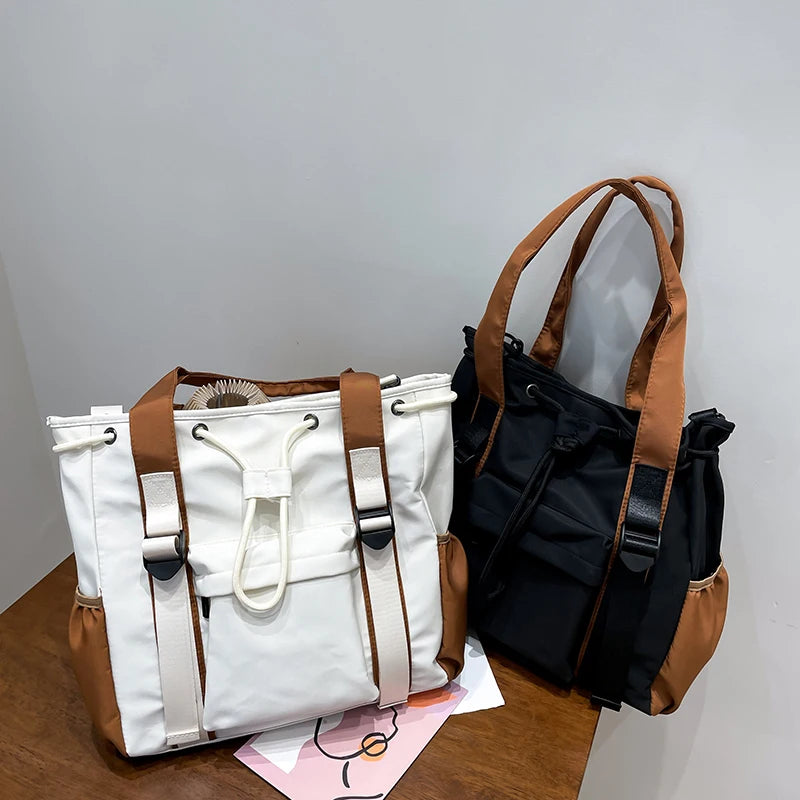 Splash-proof Nylon Fabric Shoulder Crossbody Bags For Women Multi-pocket Drawstring Tote Bag Large Capacity Student Book Handbag Gamborini 