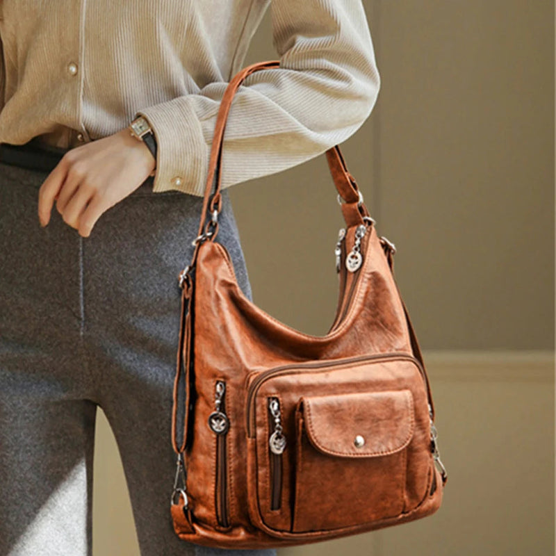 Vintage Women Bag Fashion Brand Backpack Leather Messenger Bag Designer Shoulder Bag Female Handbag Large Ladies Purse 2024 Gamborini 
