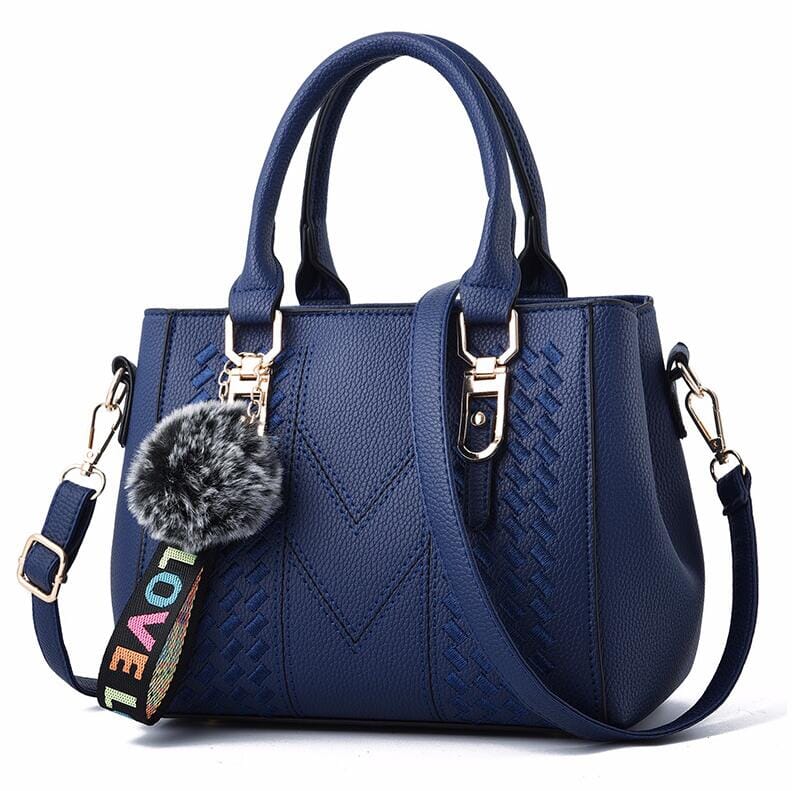 Embroidery Messenger Bags Women Leather Handbags Bags for Women Sac a Main Ladies hair ball Hand Bag 0 Gamborini Azul Royal 23X14X19cm 