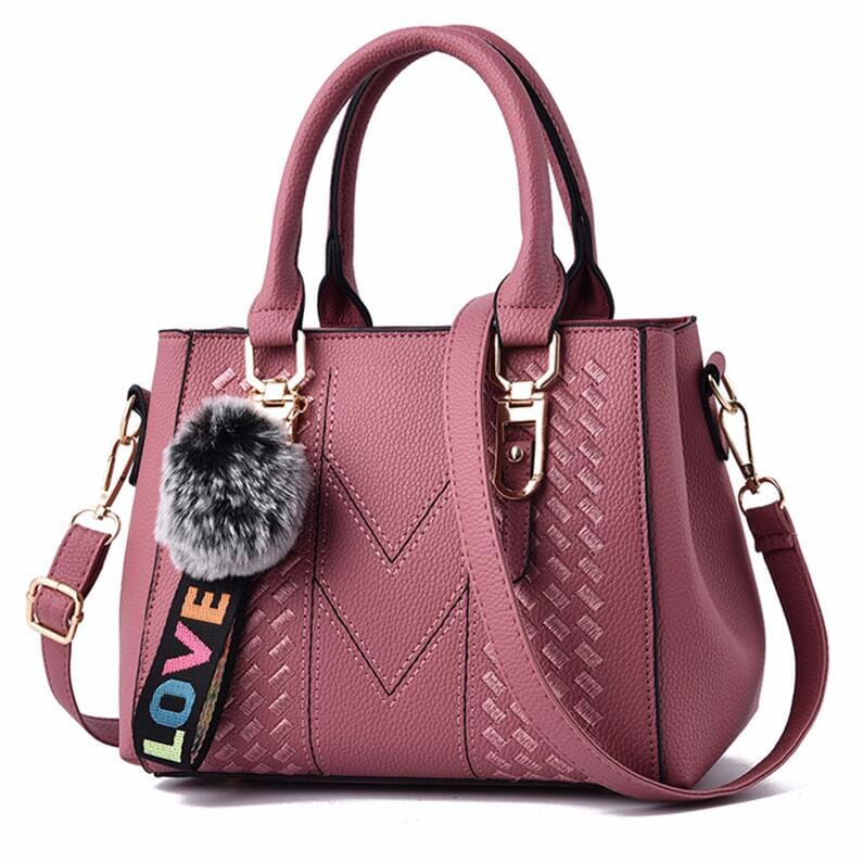 Embroidery Messenger Bags Women Leather Handbags Bags for Women Sac a Main Ladies hair ball Hand Bag 0 Gamborini Rosa Escuro 23X14X19cm 