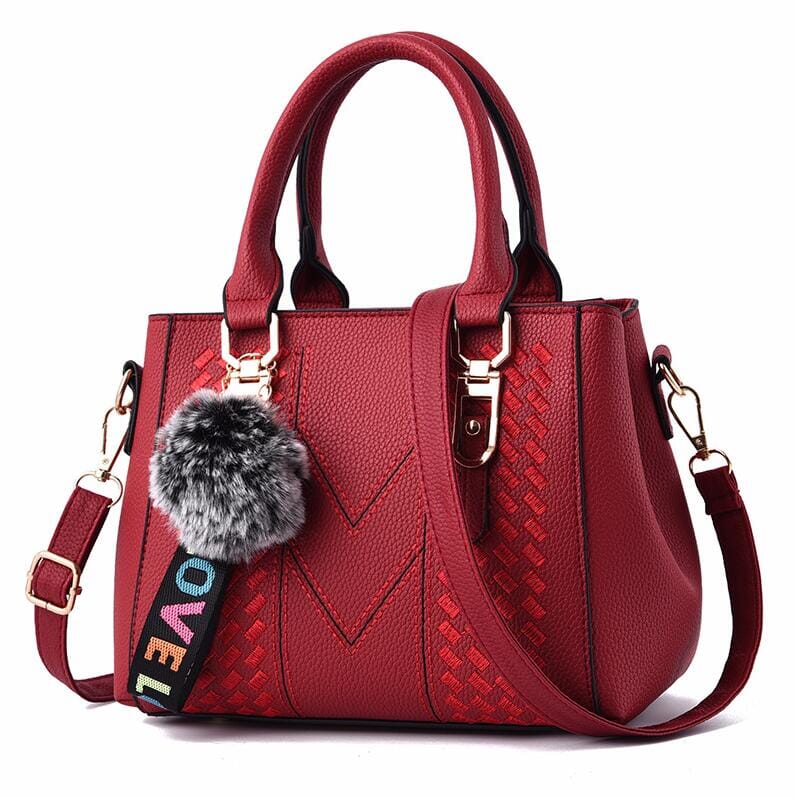 Embroidery Messenger Bags Women Leather Handbags Bags for Women Sac a Main Ladies hair ball Hand Bag 0 Gamborini Vermelha 23X14X19cm 