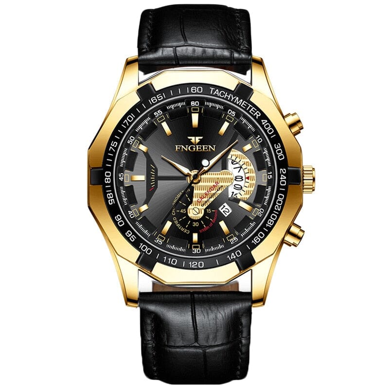 Relógio de Luxo Quartz Fngeen 0 Gamborini Leather Black Gold China 